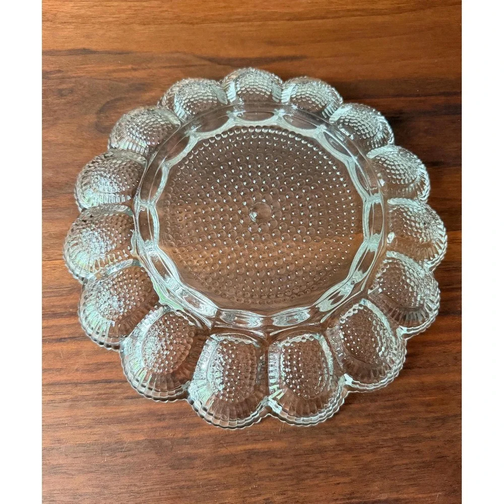 Vintage Hobnail Glass Deviled Egg Platter | Pressed Glass Cottagecore MCM Tray